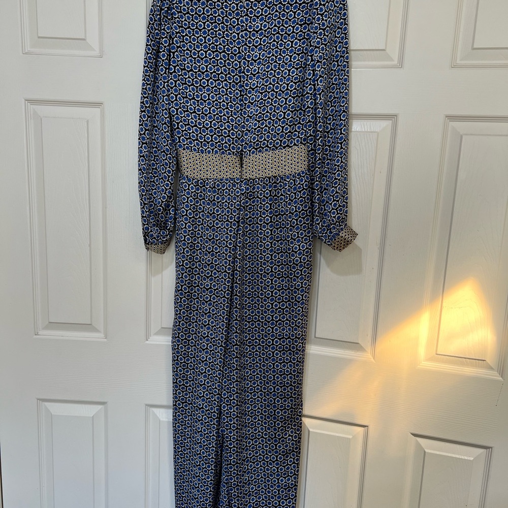ZARA GEOMETRIC PRINT  Long Sleeves V Neck Open Back Scarf JUMPSUIT Lightweight M - Picture 11 of 11